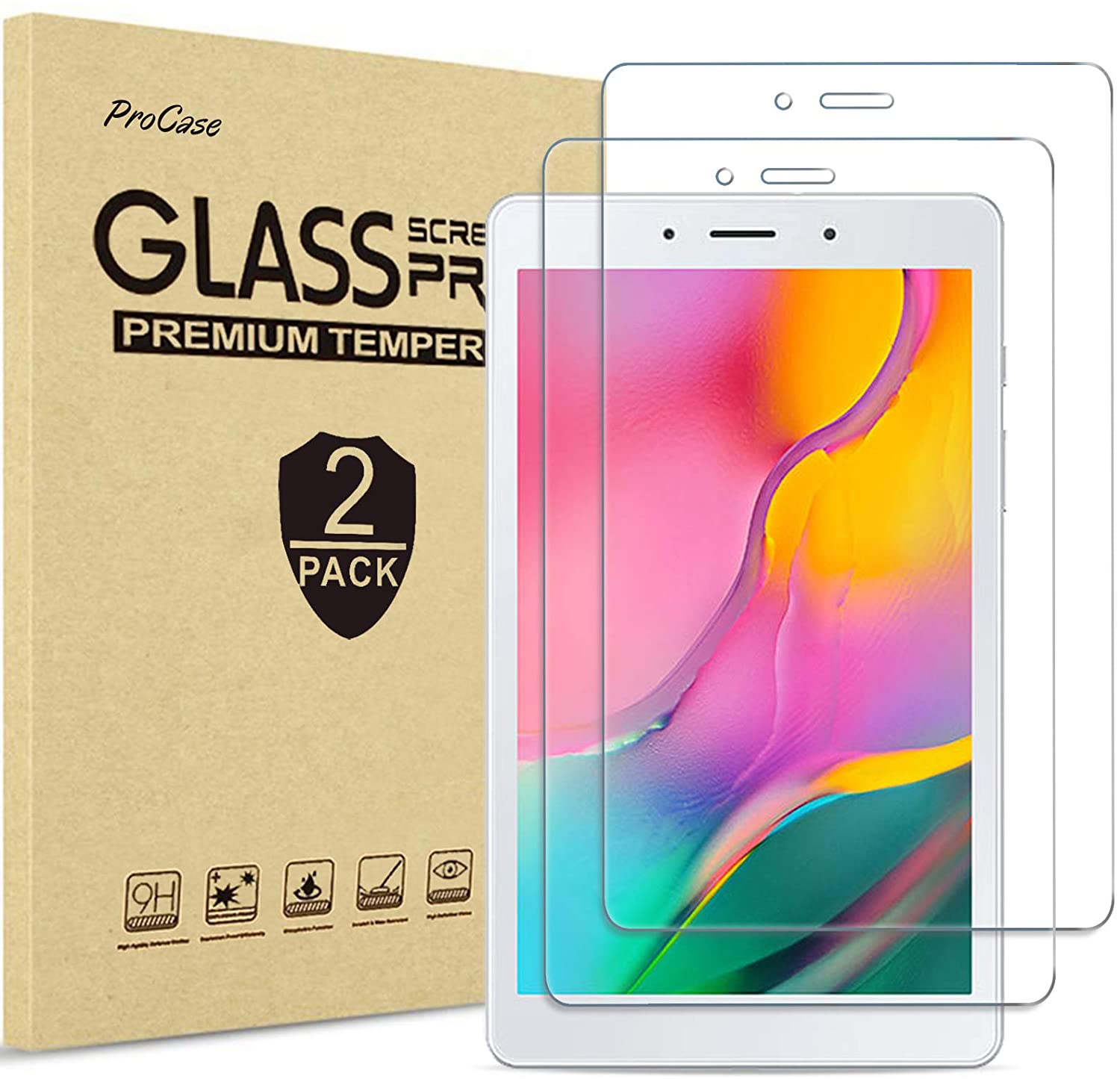 ProCase [2 Pack] Tempered Glass Screen Film Guard for 8.0 inch Samsung Galaxy Tab A 2019 Without S Pen Model SM-T290