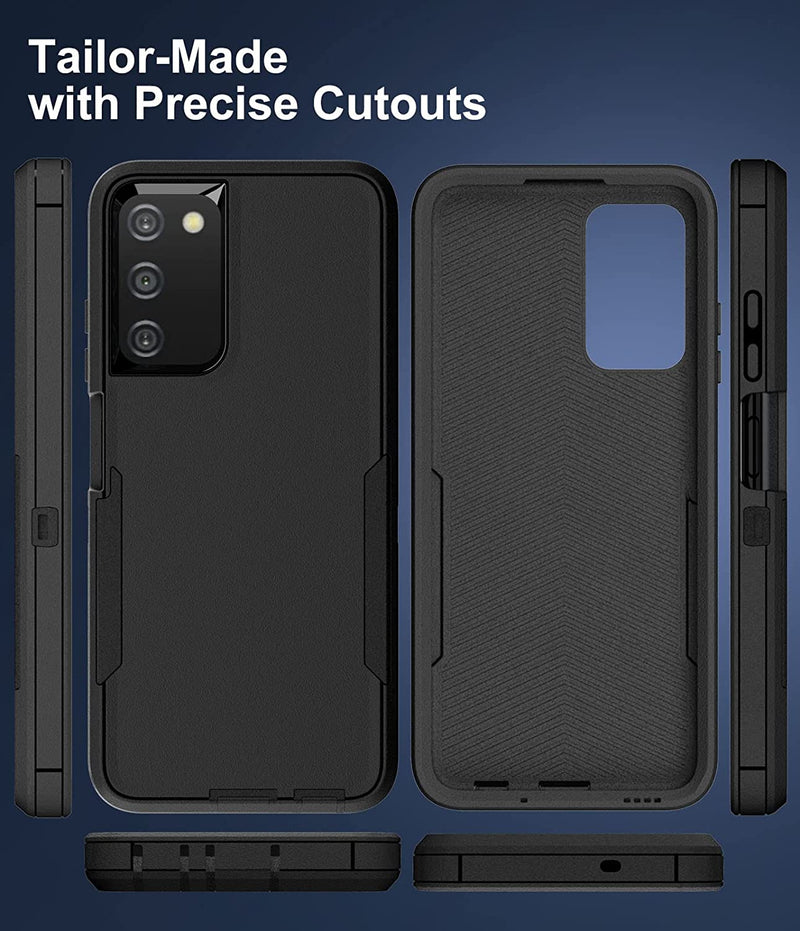 Dahkoiz Samsung Galaxy A03S / A02S Case with Tempered Glass Screen Protector and Dust-Proof Port Cover, Work with Magnetic Car Mount, Full Body Protection Silicone Rubber, Black