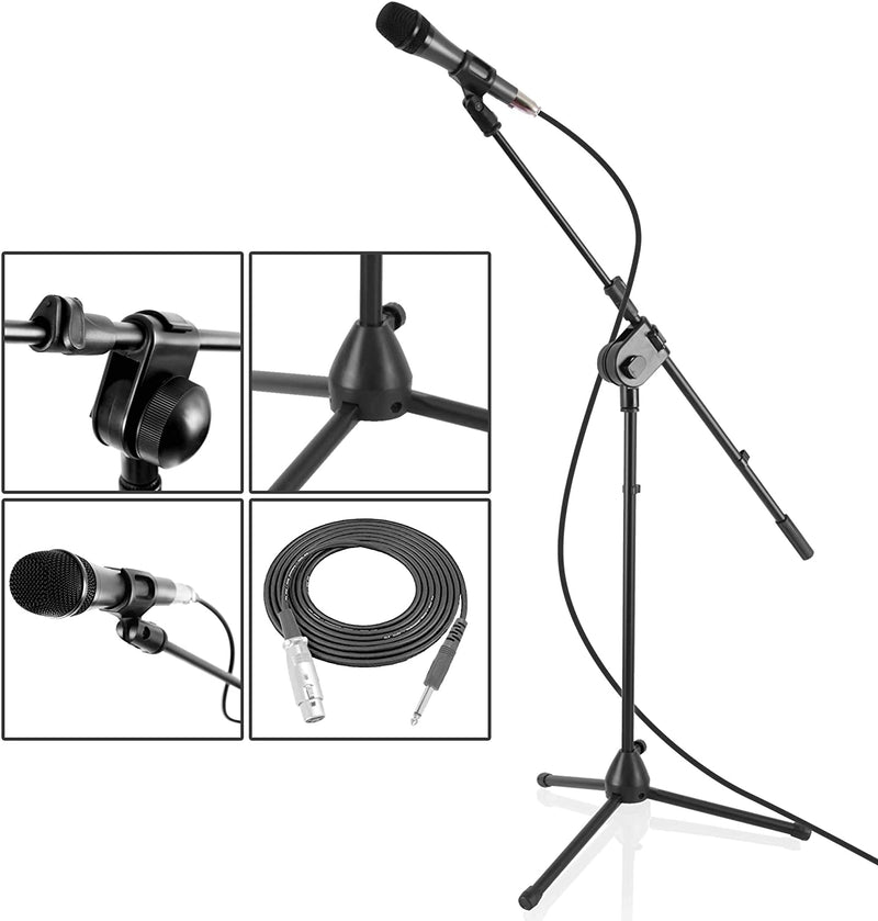 Pyle Microphone & Tripod Stand with Extending Boom & Microphone Cable Package