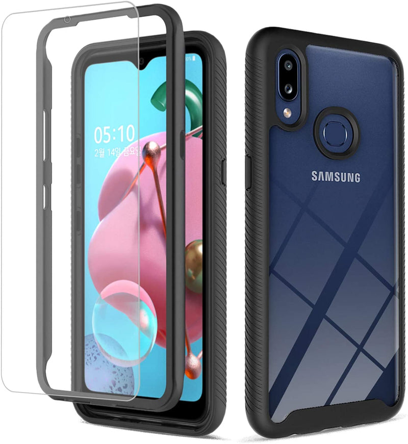 Circlemalls Samsung Galaxy A10S Case, [Not Fit A10E/A10/S10] with [Tempered Glass Screen Protector Included], 6 Feet Drop Test Proof Clear Durable Armor Protective Phone Cover - Black