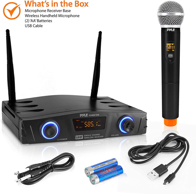 Pyle Compact UHF Pro Wireless Microphone System with Handheld Microphone