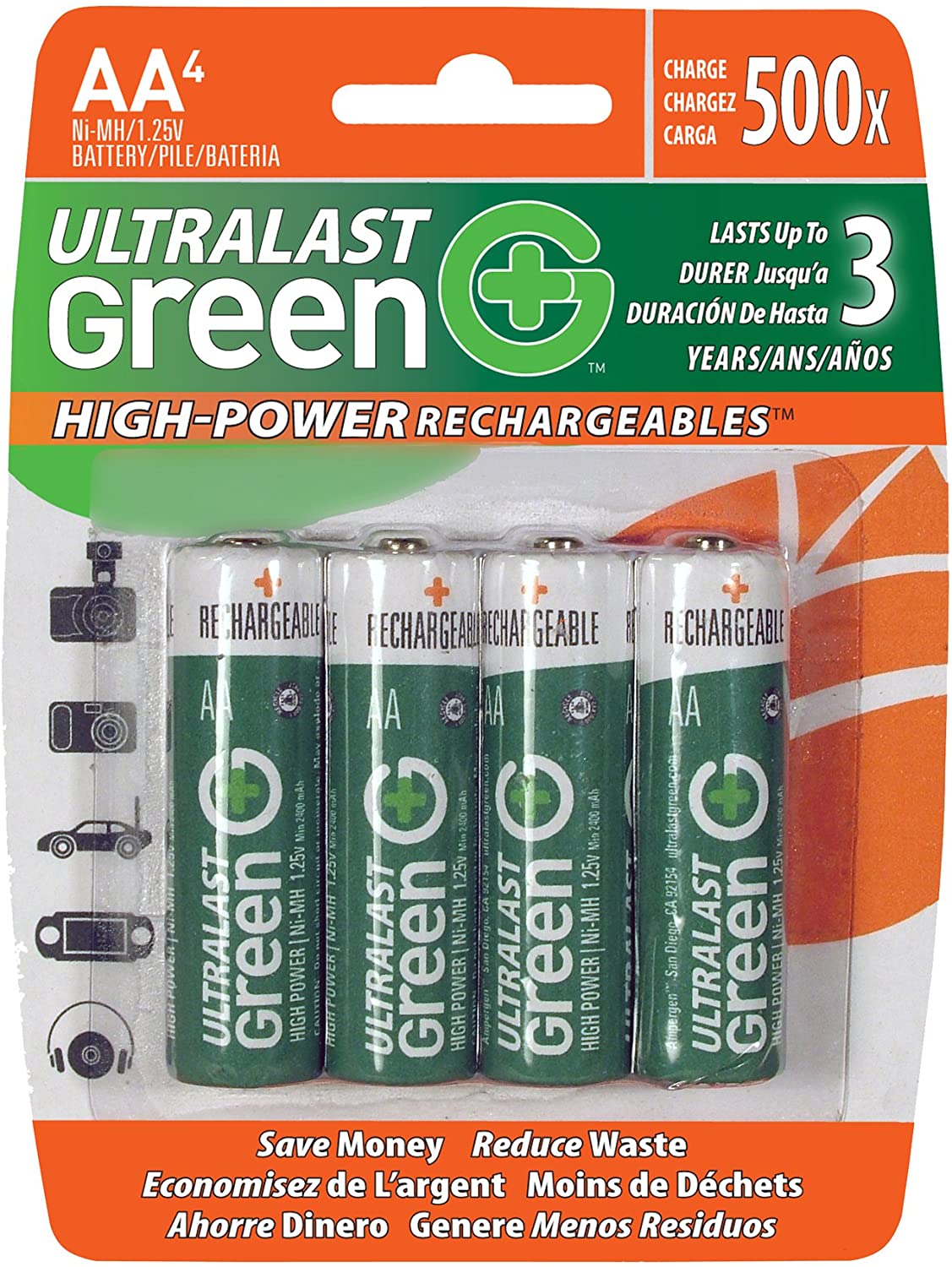 Ultralast Green High-Power Rechargeable AA Batteries (4 pack)