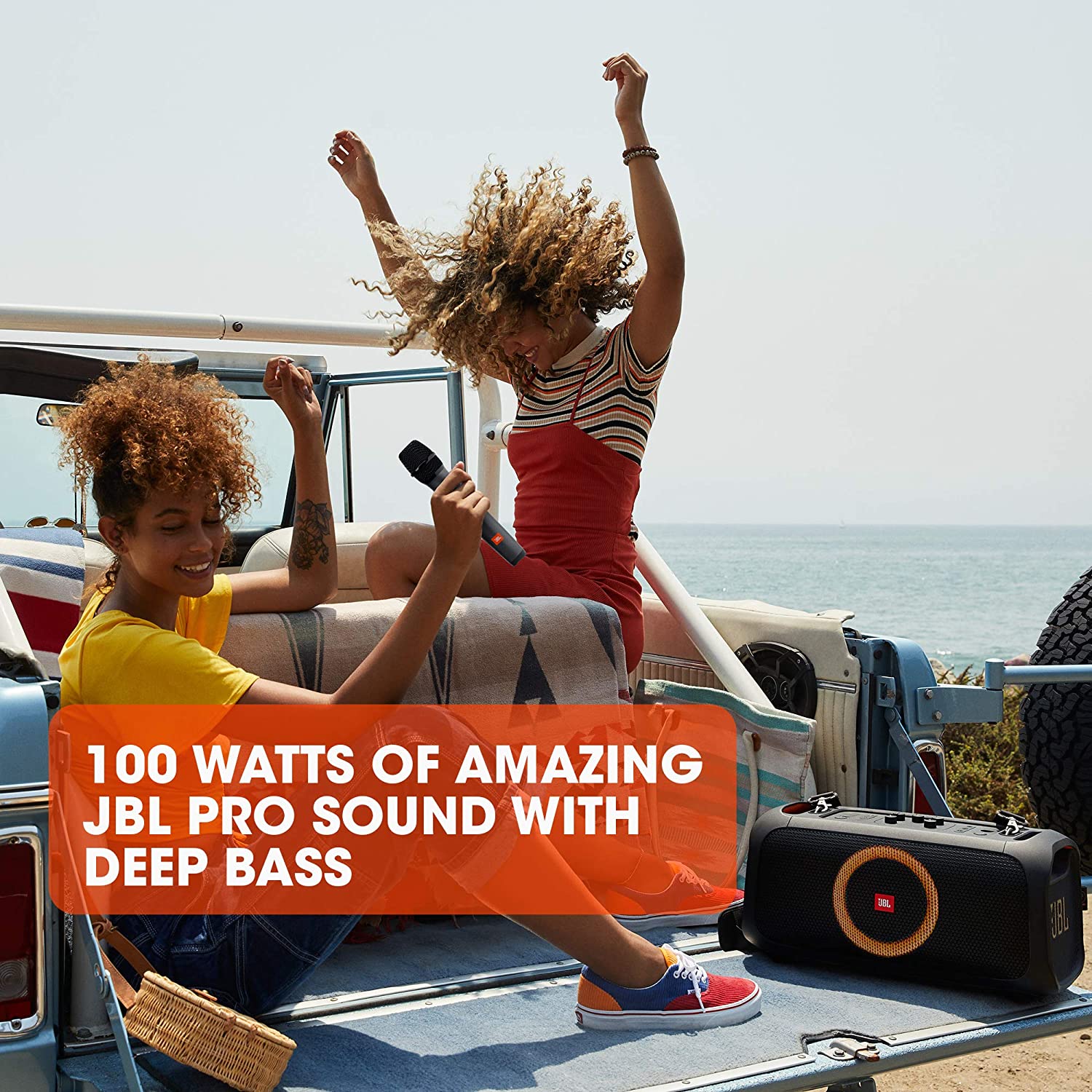 JBL PartyBox On-The-Go High Power Portable Party Speaker with Built-In Lights and Wireless Mic