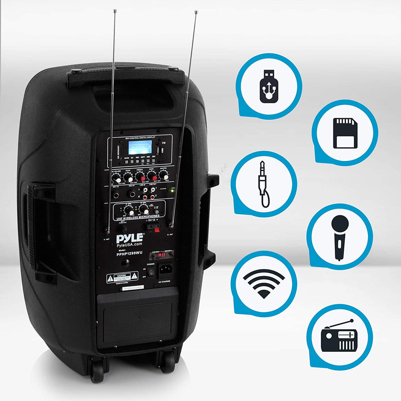Pyle PPHP1299WU Portable Hi-Power Bluetooth® PA Loudspeaker, 12-Inch
