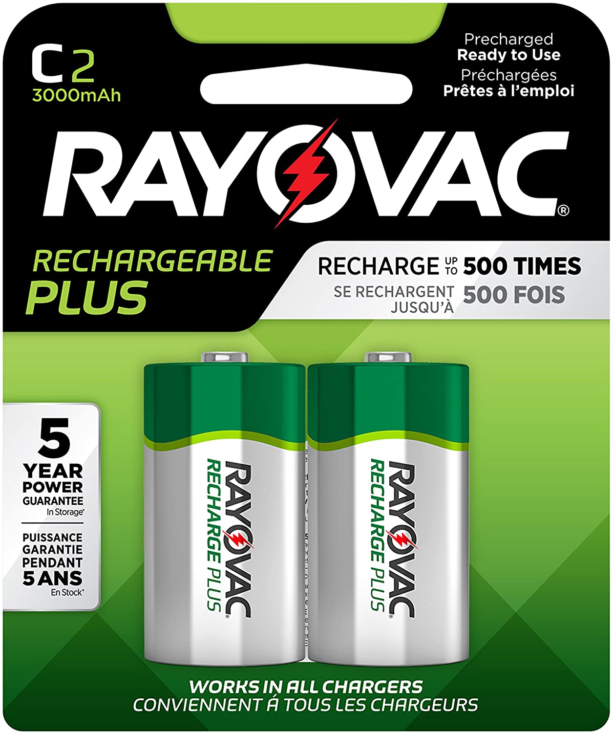 Rayovac Recharge Plus 3000mAh C Batteries (2 pack)