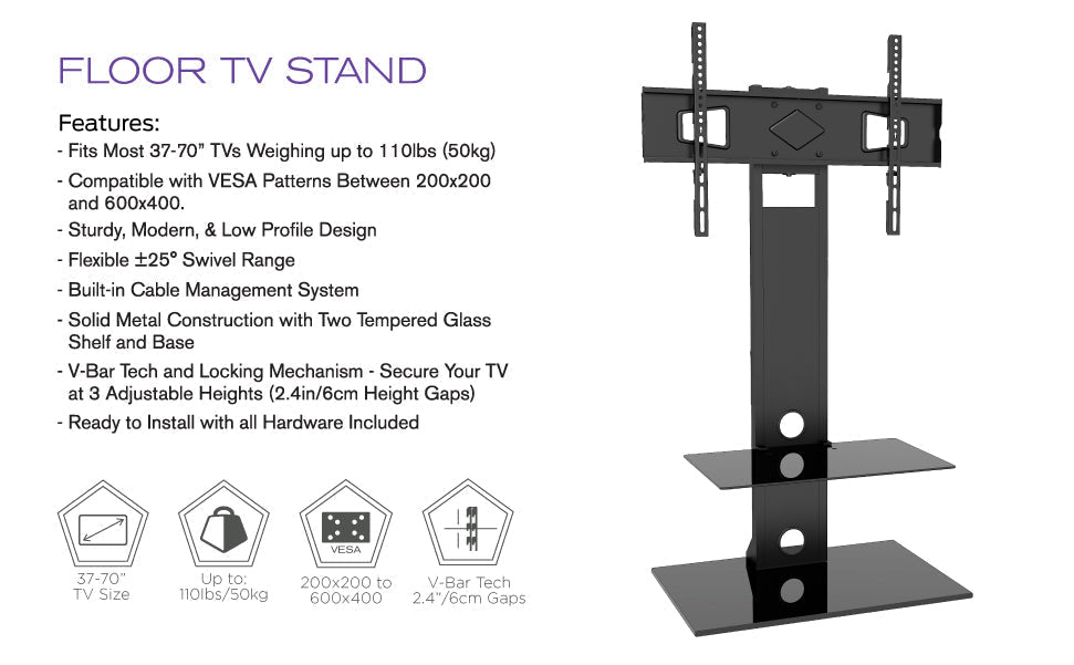 ProMounts ATMSS6401-02 37" to 70" Swivel TV Stand Mount With Shelves