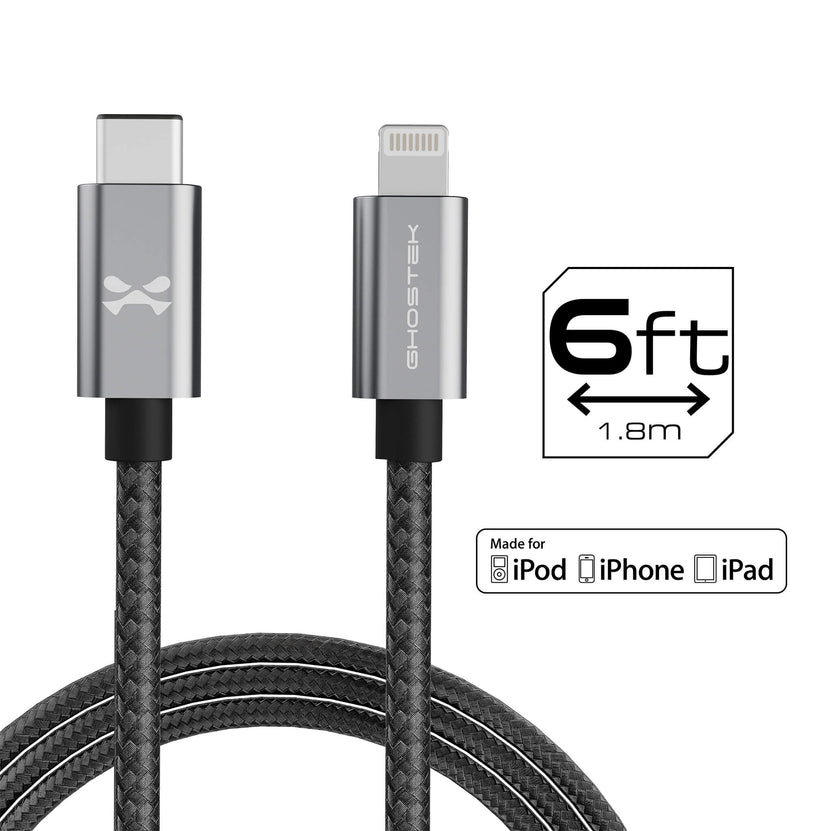 Ghostek NRGline Lightning to USB-C 6ft Cable (Black)