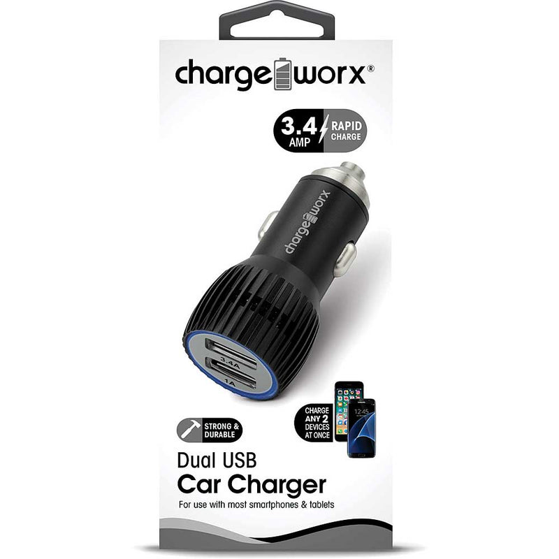 Chargeworx 3.4 Dual USB Fast Car Charger with Escape Hammer