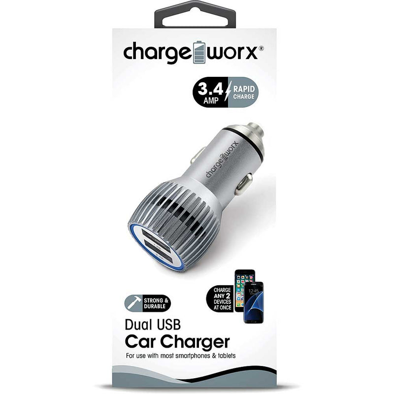 Chargeworx 3.4 Dual USB Fast Car Charger with Escape Hammer