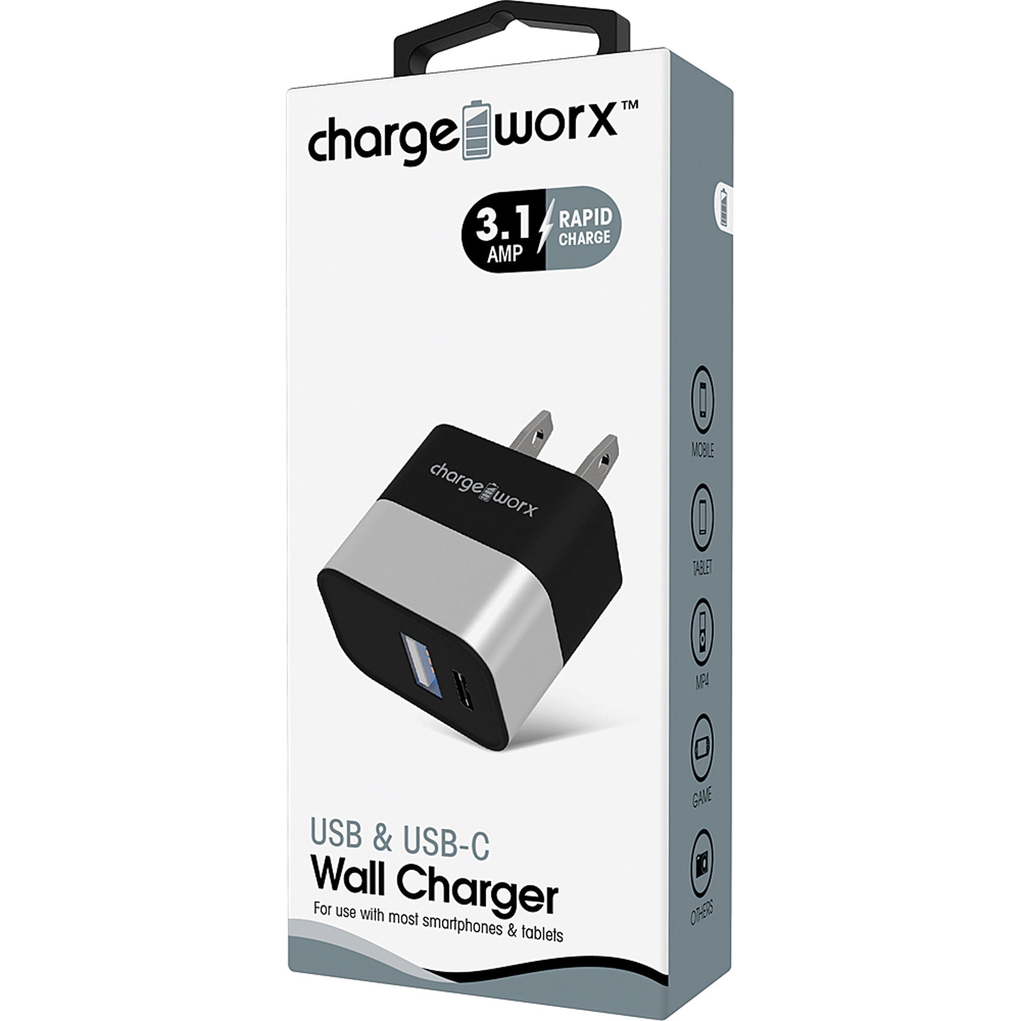 ChargeWorx 3.1A Dual USB & USB-C Wall Charger