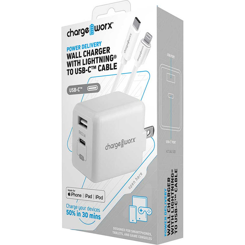 Chargeworx USB-C to Lightning Cable & Wall Charger with Power Delivery, White