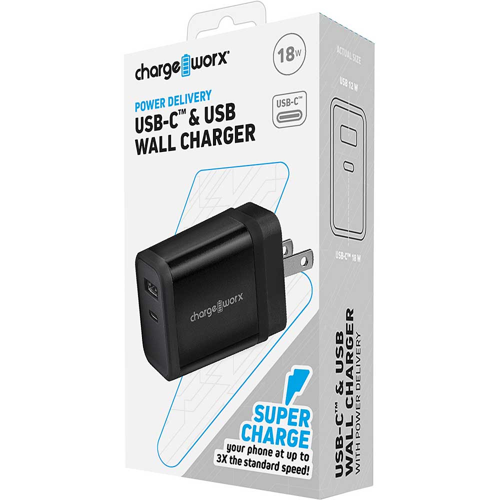 Chargeworx USB-C & USB Wall Charger w/Power Delivery, Black