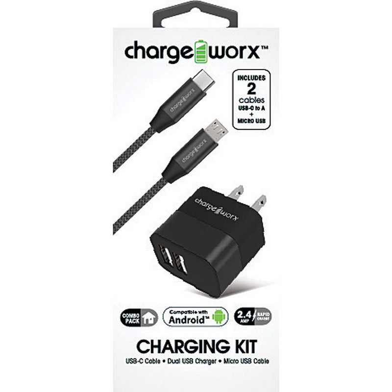 Chargeworx USB Wall Charger & USB-C and Micro USB Cables