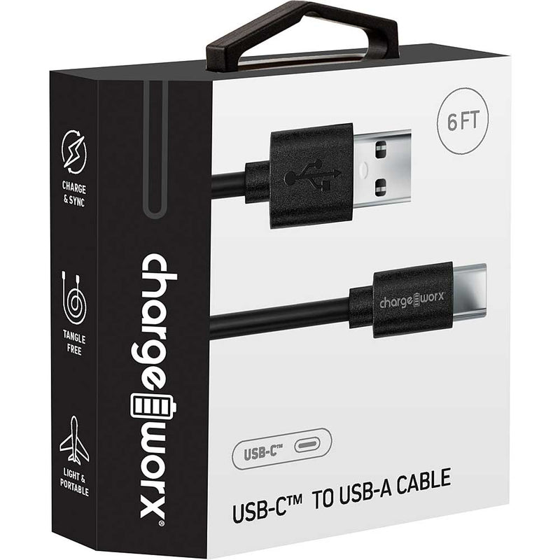 Chargeworx 6ft USB-C to USB-A Cable (Black)
