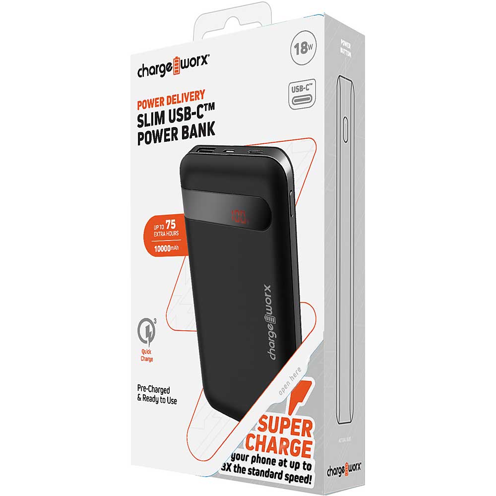 Chargeworx 10000mAh USB-C & USB Power Bank w/Power Delivery & Quick Charge