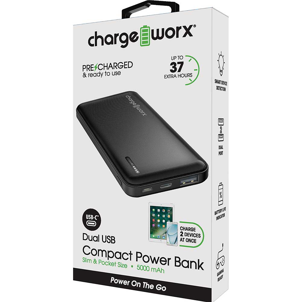 Chargeworx 5000mAh Dual USB Slim Power Bank