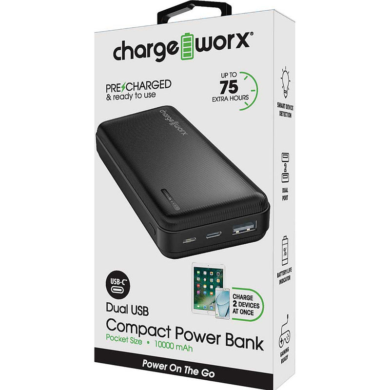 Chargeworx 10000mAh Dual USB Compact Power Bank