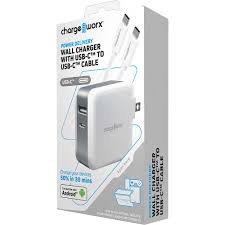 Chargeworx USB-C™ Cable & Wall Charger with Power Delivery (White)