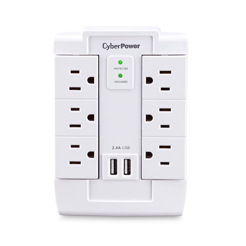 CyberPower P600WSURC1 Home Office Surge-Protector Swivel Wall Tap with 2 USB Ports
