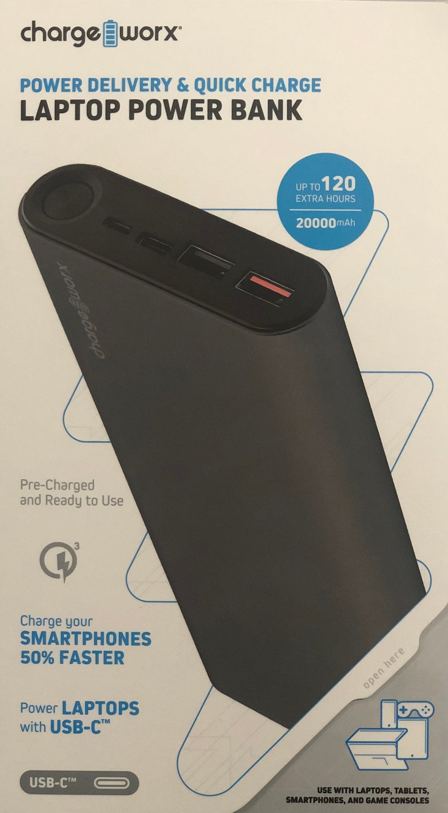 Chargeworx 20000mAh Laptop Power Bank for 120 Hour Charge