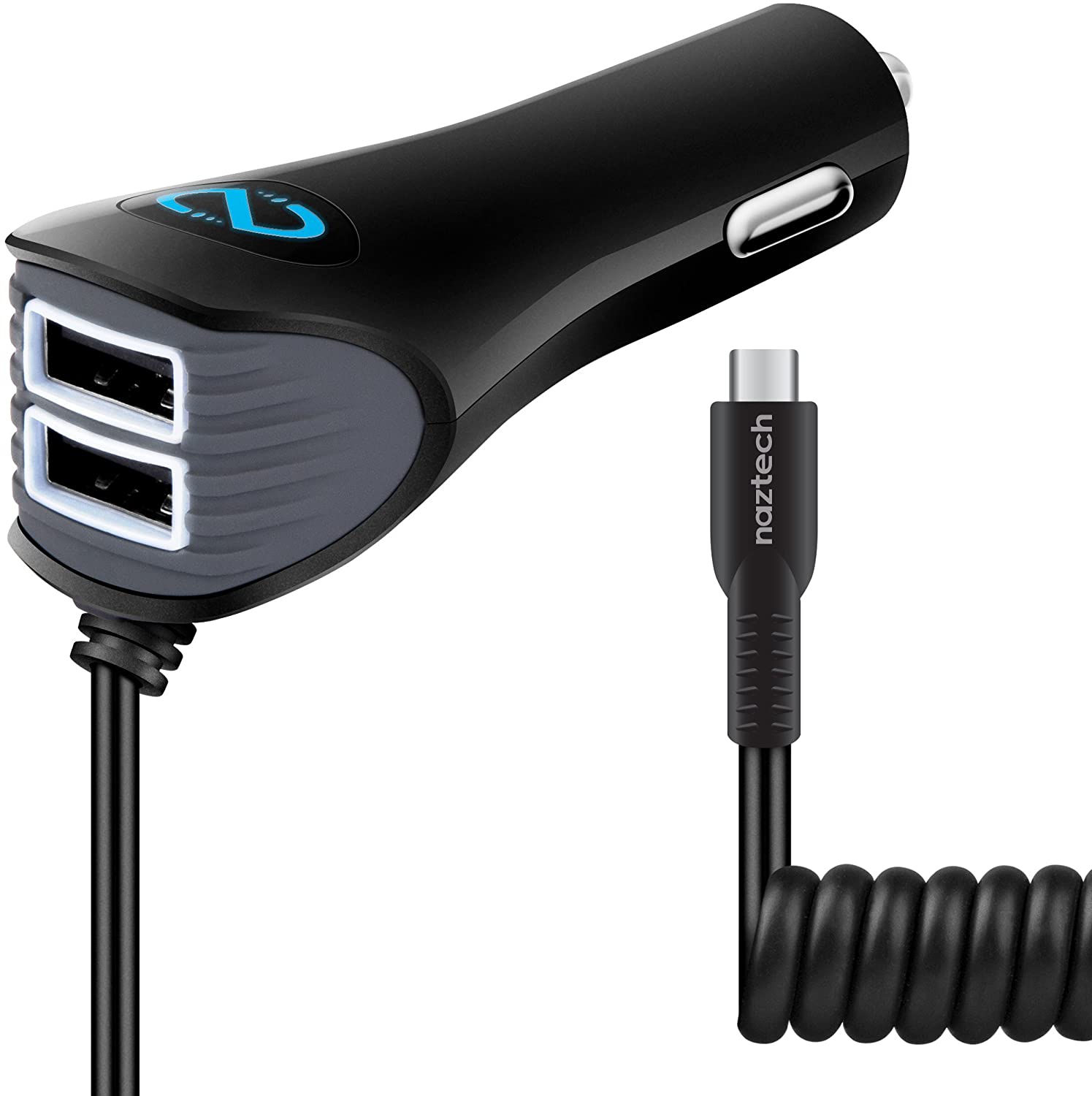 Naztech Corded USB-C TRiO Car Charger (Black)