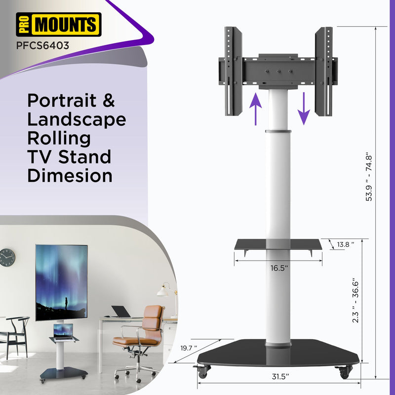 ProMounts PFCS6403 Portrait/Landscape Rolling TV Stand Mount For 32"-80" TVs