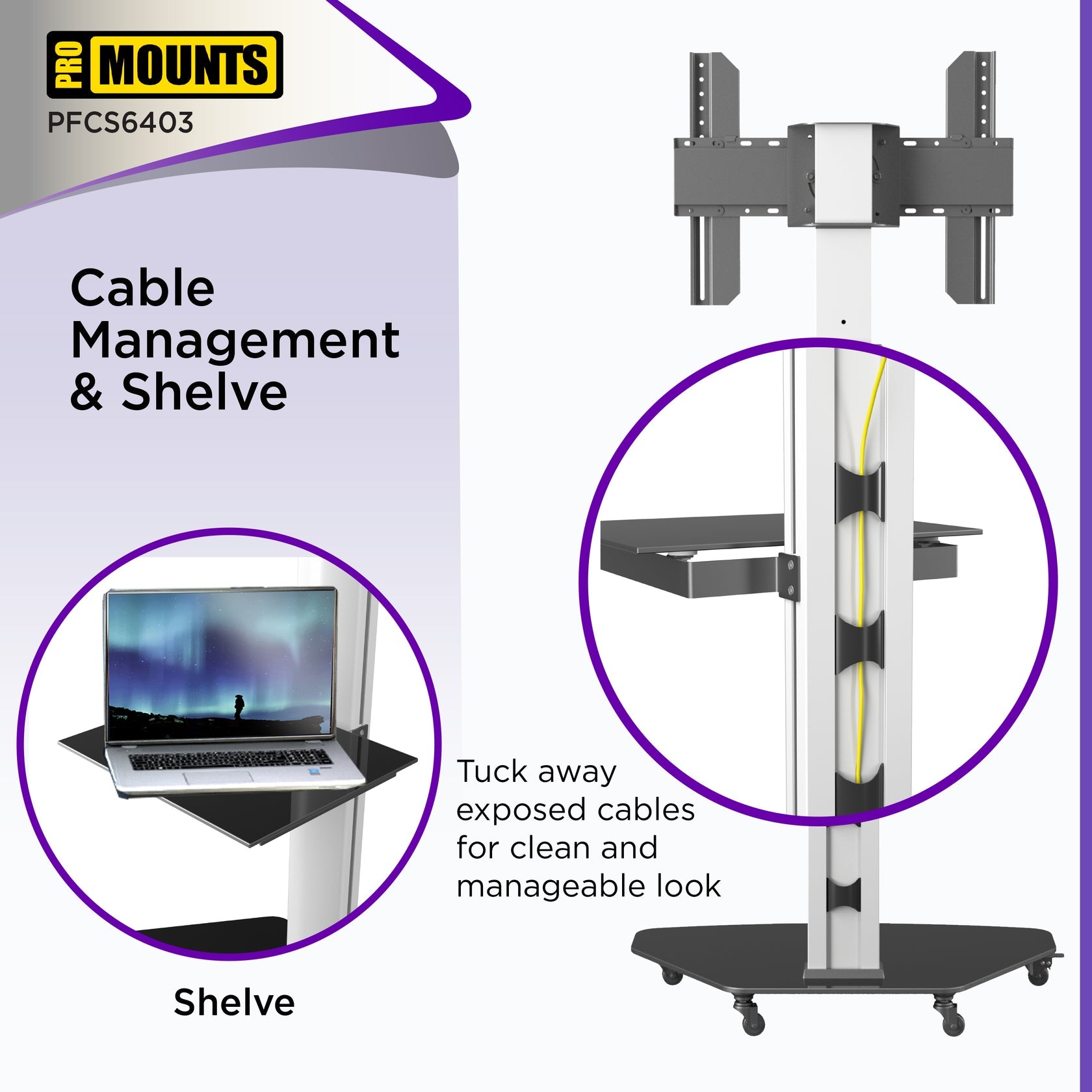 ProMounts PFCS6403 Portrait/Landscape Rolling TV Stand Mount For 32"-80" TVs