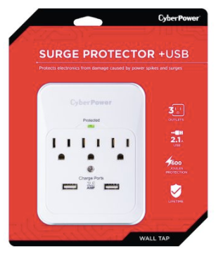 CyberPower P300WURC2 3 Outlet Surge Protector + USB Wall Tap