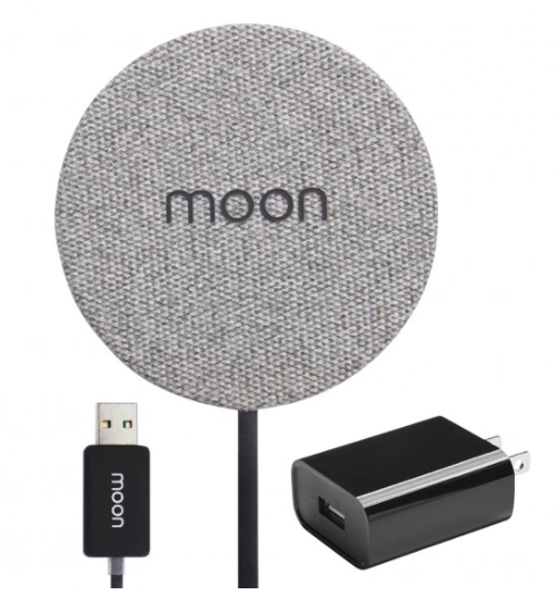 Moon Qi-Enabled Wireless Charging Pad with QC 3.0 Wall Charger (Fabric)