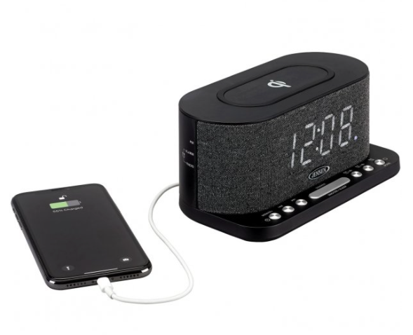 Jensen Dual Alarm Clock Radio with Wireless QI® Charging