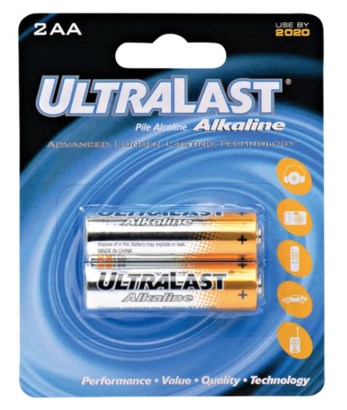 Ultralast ULA2AA AA Alkaline Batteries, 2 pk