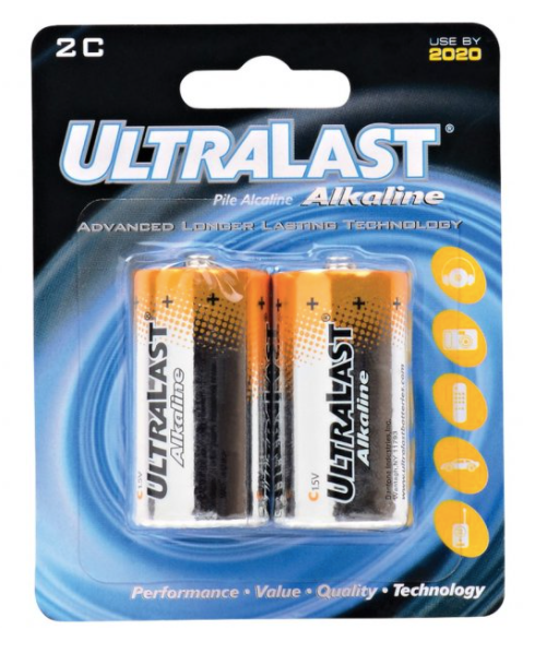 Ultralast ULA2C C Alkaline Batteries, 2 pk