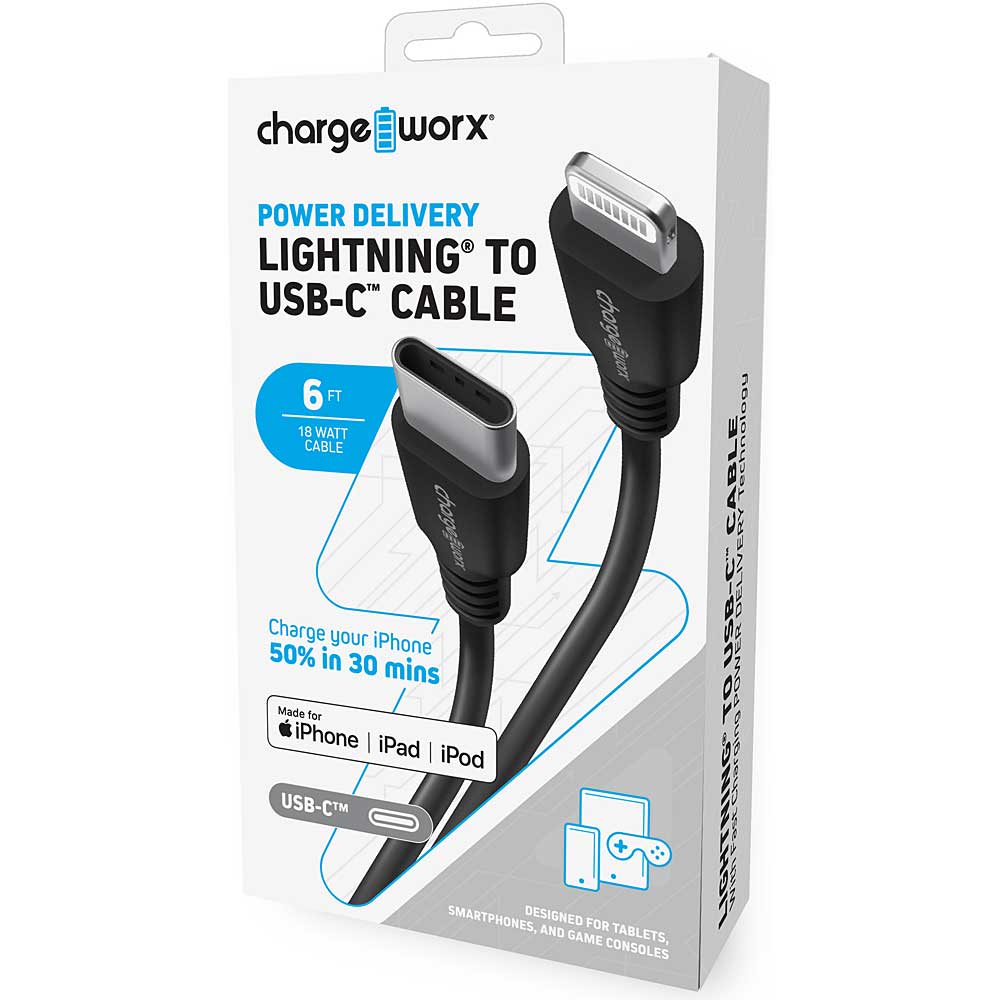 Chargeworx Power Delivery 6ft Lightning to USB-C Cable