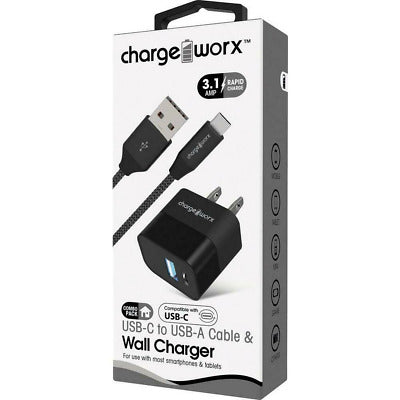 Chargeworx USB-C to USB-A Cable and Wall Charger (Black)