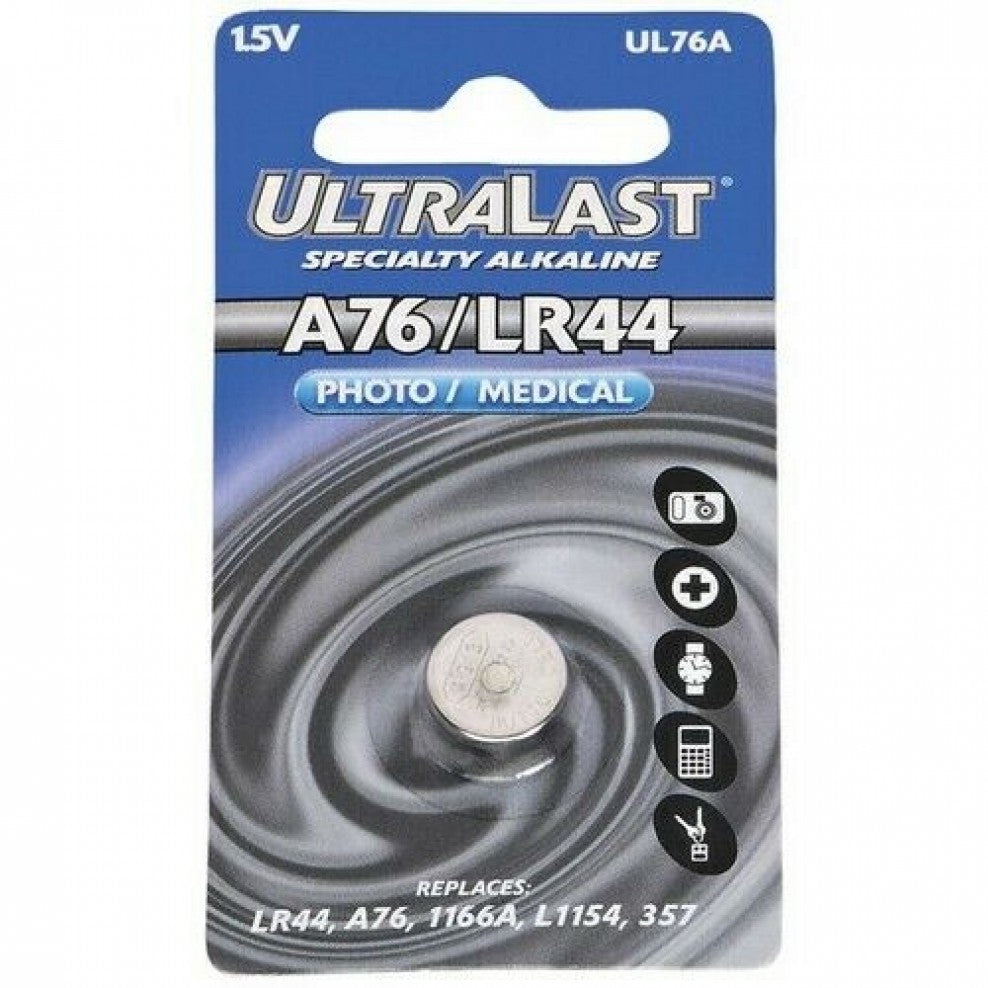 Ultralast 1.5V A76/LR44 Lithium Coin Cell Battery