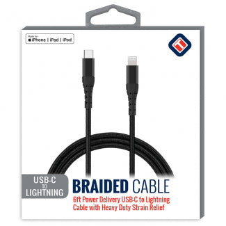 TekYa 72" (6ft) Apple Lightning to USB-C 3 Amp Braided Cable