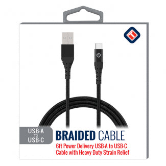 TekYa 72" (6FT) USB-A To USB-C 3.0 Braided Cable (Black)