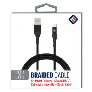TEKYA 72 INCH (6FT) USB-A TO USB-C 3.0 BRAIDED CABLE - BLACK