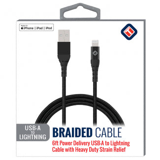 TEKYA 72 INCH (6FT) APPLE LIGHTNING TO USB-A 2.4 AMP BRAIDED CABLE - BLACK