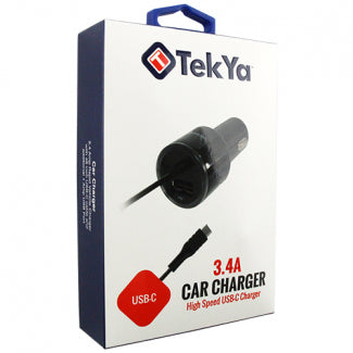 TekYa 3.4 Amp USB-C Car Charger with 1 Amp USB Port