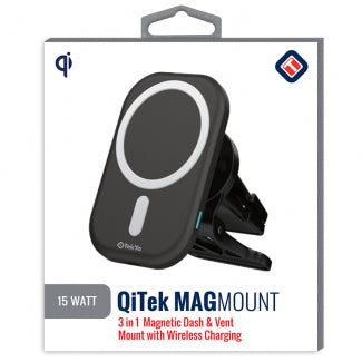 TekYa Qi MagMount 3 in 1  Fast Magnetic Wireless Car Charger Dash and Vent Mount