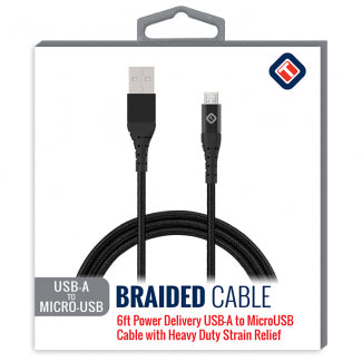 TEKYA 72 INCH (6FT) USB-A TO MICROUSB BRAIDED CABLE - BLACK