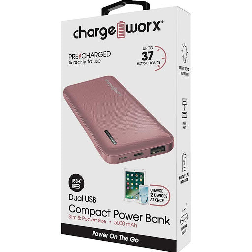 Chargeworx 5000mAh Dual USB Slim Power Bank