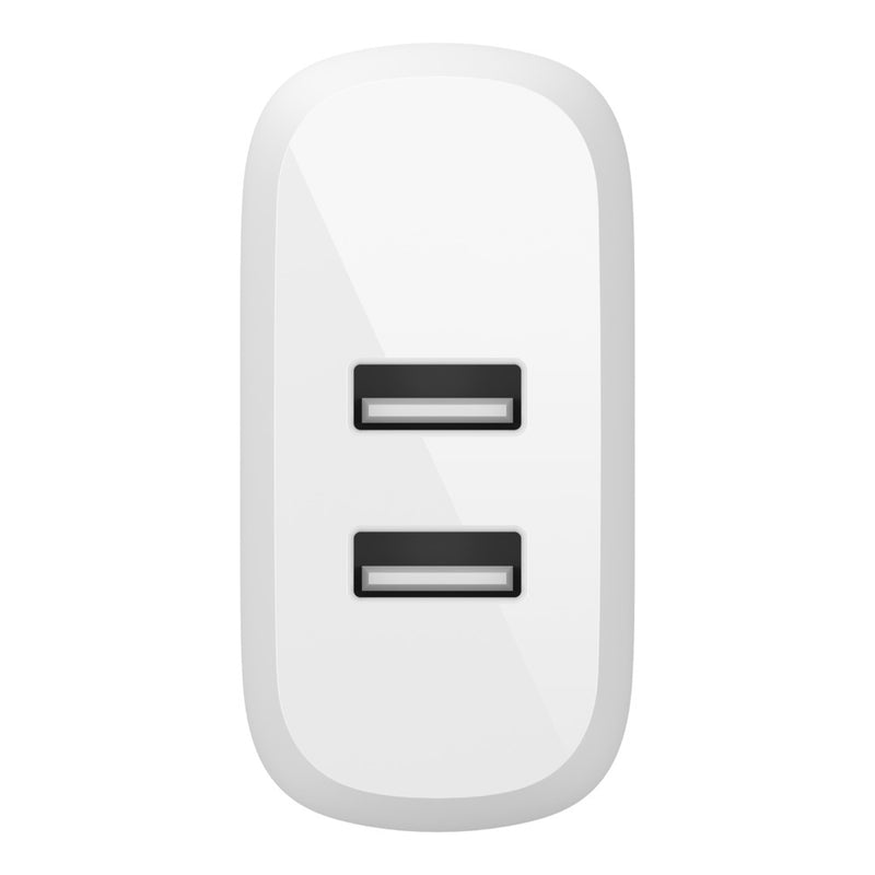 Belkin - Dual Port USB A 24W Wall Charger with Apple Lightning Cable 3ft - White