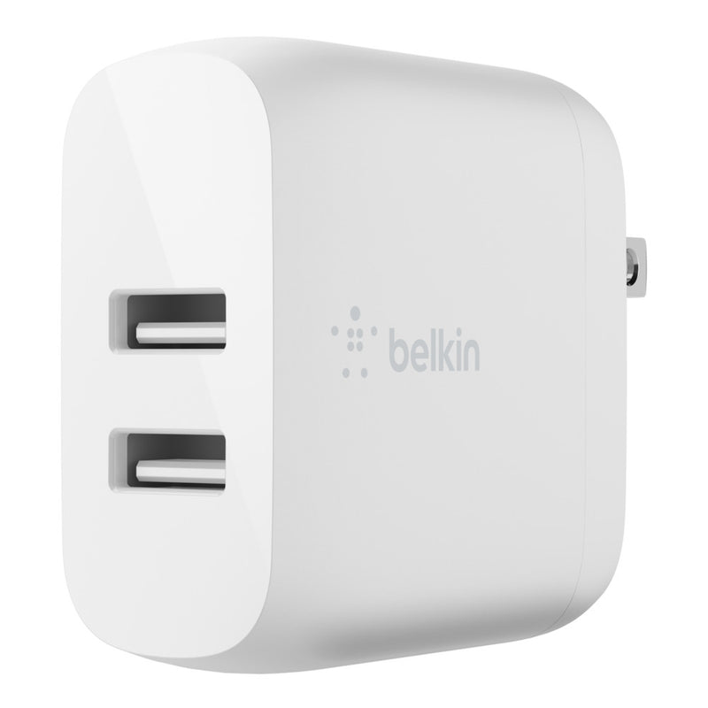 Belkin - Dual Port USB A 24W Wall Charger with Apple Lightning Cable 3ft - White